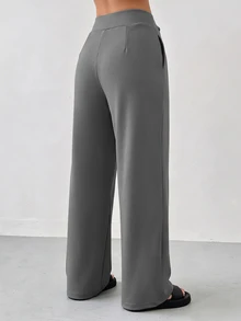 SHEIN PariChic Women's Casual Versatile Pleated Pocket Sports Long Pants - Grey - View 6