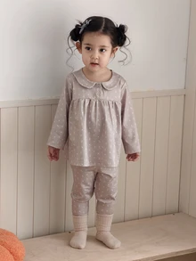 DAZY Infant (Girl) Peter Pan Collar Long Sleeve All-Over Floral Print 2 Pieces Loungewear Set - Beige - View 3