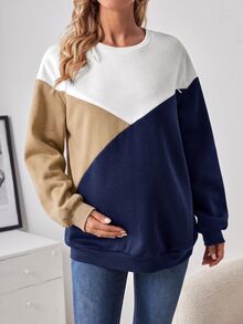 SHEIN Maternity Colorblock Casual Daily Long Sleeve Top - Navy Blue - View 4