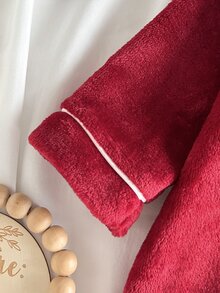 Loomiva 新生兒嬰兒休閒聖誕紅色舒適毛絨刺繡翻領開襟長袖抓絨連身睡衣家居服，聖誕老人節日風 - 紅色 - 查看 6