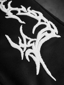 Manfinity Roghcode 男士街頭哥德風 3D 刺繡直筒運動長褲，寬鬆版型，中性款，街頭休閒風，舒適運動長褲 - 黑色 - 查看 2
