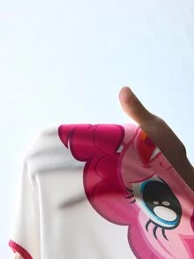 My Little Pony X SHEIN Women's Heart Print Drop Shoulder Long Sleeve Zip-Up Hoodie G4 - Pink - View 7