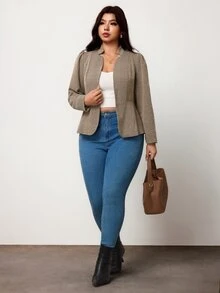 Enliva Plus-Size Women's Elegant Khaki Slim-Fit Autumn/Winter Suit JacketApple,Rounded Body - Khaki - View 8
