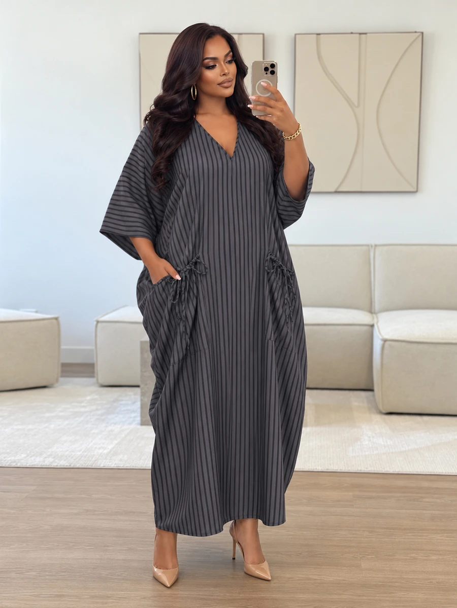 Poshavie Poshavie Plus Size Women's Draped Comfortable Robe, Minimalist Elegant Classic Style, Suitable For Daily Wear - Grey - View 1