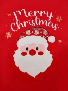 Chillnights Plus Size Christmas Print Crew Neck Short Sleeve Pajama Top And All-Over Print Pajama Pants Set - Red and White - View 4