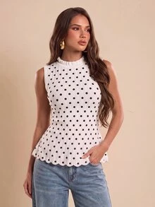 Bluhae Women's Polka Dot Casual Daily Knit Top - Black and White - View 3