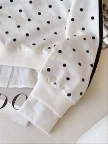 INAWLY Women's Polka Dot Colorblock Casual Daily Long Sleeve Sweatshirt - White - View 5