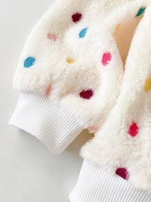 SHEIN X Care Bears 1件少女休閒百搭彩色波點毛絨卡通熊貼布繡圖案圓領寬鬆長袖套頭運動衫，適合日常穿著、秋冬、室內、運動、攝影、節慶、生日 - 白色 - 查看 3