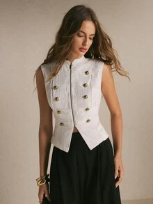 Poéselle Women's Zipper Casual Versatile Daily Wear Top - White - View 7