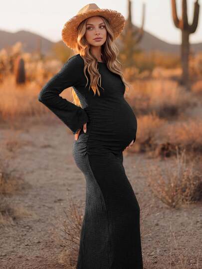 Boho Mama Maternity Solid Color Casual Party Dress