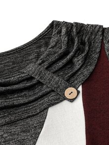 Lacomfia Women's Plus Size Long Sleeve Colorblock Asymmetrical Hem Ruched Neck T-Shirt, Versatile Warm Casual Home Daily Wear For Autumn/Winter - Multicolor - View 5