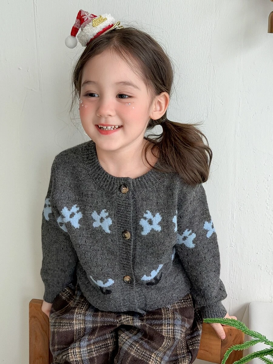 DAZY Infant/Toddler (Girl) Round Neck Long Sleeve Autumn/Winter Cardigan - Grey - View 1