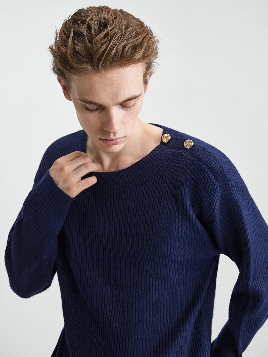 RONVEXI Men's Blue Color Shoulder Design Casual Versatile Daily Wear Long Sleeve Sweater Comfortable For Daily Outings And Activities - Royal Blue - View 1
