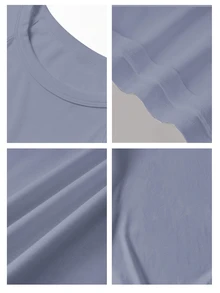 SHEIN LUNE 95%棉女款休閒修身掛脖背心，適合夏季 - 霧霾藍 - 查看 3