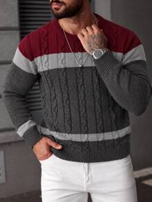 Manfinity Mode Men's Ribbed Colorblock Long Sleeve Sweater Street Fashion - Multicolor - View 3