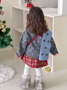 DAZY Infant (Girl) Long Sleeve Polka Dot Korean Style Autumn/Winter Mesh Cardigan - Grey - View 2