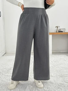 Shapeblank Women's Plus Size Grey Wide-Leg Pants , Stylish, Casual, Loose, And Comfortable – Suitable For Spring And Autumn Daily Wear, Bottom, Fall Pants - Grey - View 4
