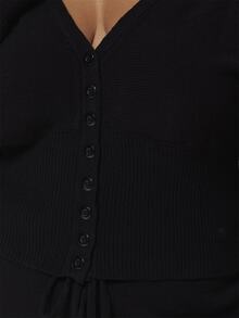 MUSERA Plus Size Black Knit Long Sleeve V Neck Cardigan Spring Summer Casual Everyday Day Outfit Going Out - Black - View 6