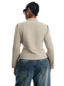 LYSMO Plus Size Fashion Vacation Double-Breasted Long Sleeve Jacket - Apricot - View 2