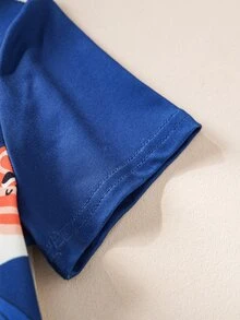 Blippi X SHEIN Young Boy Round Neck Short Sleeve Top And Shorts Loungewear - Blue - View 5