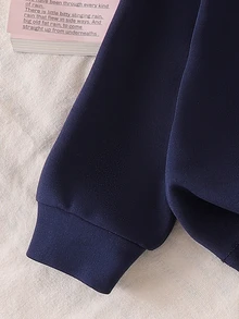 2件組幼女長袖上衣+長褲套裝 英倫風海軍藍馬刺繡對比領長袖 Polo 聚會秋季運動上衣 - 寶藍色 - 查看 3