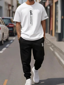 Sorvial Set Fashion Kasual Pria Kaos Lengan Pendek Warna Polos dan Celana Panjang - MultiWarna - View 1