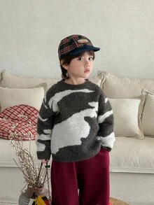 DAZY Infant (Boy) Round Neck Colorblock Casual Long Sleeve Sweater - Light Grey - View 5