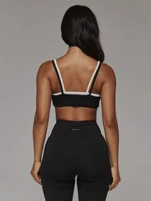 Musera Sport Double Layered Contrast Colour Sport Logo Fitted Sports Bra Coord Top Only Sport Essentials Basics Gym Workout Autumn Fall Winter - Black - View 5