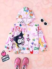 HELLO KITTY AND FRIENDS | SHEIN جاكيت هودي كاجوال يومي بطباعة كرتونية للبنات الصغيرات - وردي - مشاهدة 1