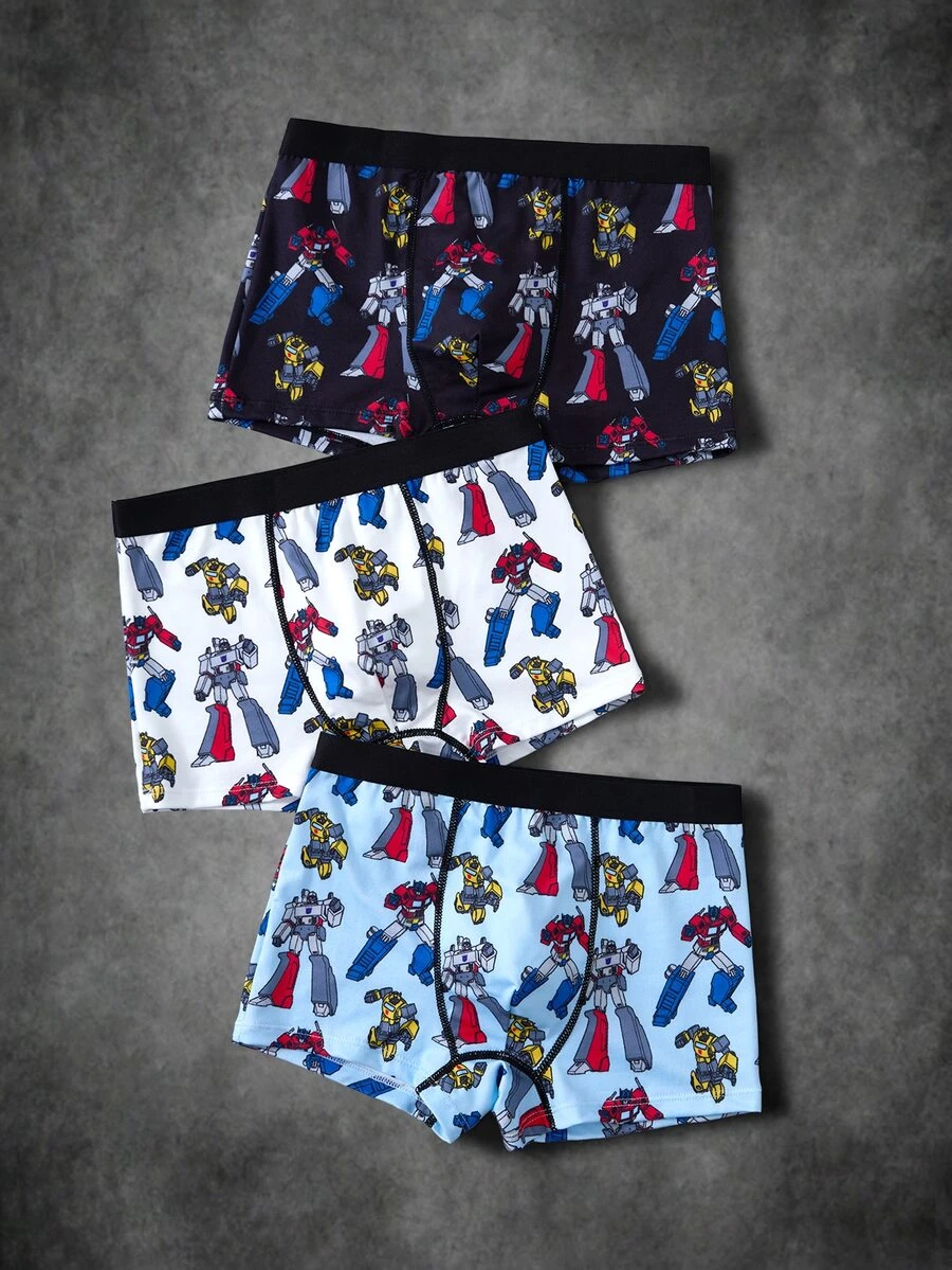 Transformers X SHEIN Tween Boy Colorblock Cartoon Print Casual Daily Boxer Briefs - Black and White - View 1