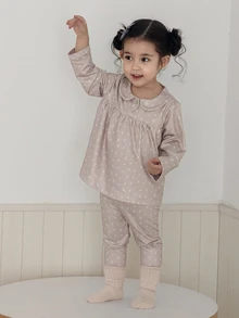 DAZY Infant (Girl) Peter Pan Collar Long Sleeve All-Over Floral Print 2 Pieces Loungewear Set - Beige - View 8
