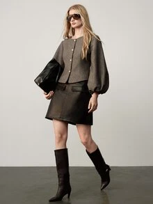 Aveloria Modichic Women's Solid Color Casual Versatile Daily Wear Lantern Sleeve Jacket - Coffee Brown - View 7