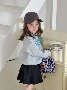 DAZY Infant/Toddler (Girl) Round Neck Long Sleeve Bow Korean Style Sweatshirt - Grey - View 9