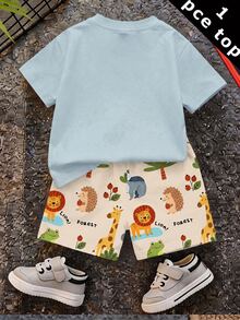 Baby Boy Casual Minimalist Top Suitable For Spring/Summer, Classic Cute Cartoon Hand-Drawn Giraffe Pattern Print, Suitable For Autumn/Winter - Multicolor - View 3