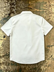 Resyla Men Men's Solid Color Turn Collar Letter & Tiger Print Short Sleeve Shirt - White - View 2