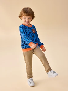 Blippi X SHEIN Young Boy Elastic Waist Drawstring Solid Color Denim Jeans - Apricot - View 8
