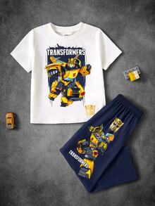 Transformers X SHEIN Young Boy Round Neck Short Sleeve Printed Top And Long Pants Loungewear Pajamas - Multicolor - View 1