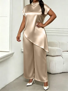 SHEIN Lady 大尺碼女款純色休閒日常穿著上衣 - 卡其色 - 查看 3