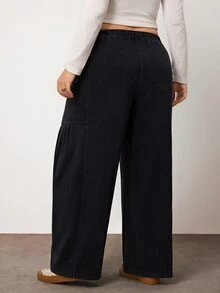 Enliva Plus-Size Loose-Fitting Drawstring Casual Trousers (Autumn Style)Apple,Rounded Body - Grey - View 2