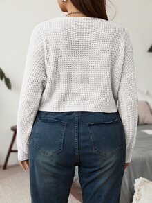 Vionelle 女款純色V領休閒百搭長袖針織衫 - 白色 - 查看 2
