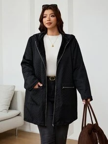 Reflora Plus Size Women's Solid Color Casual Versatile Long Sleeve Jacket - Black - View 3