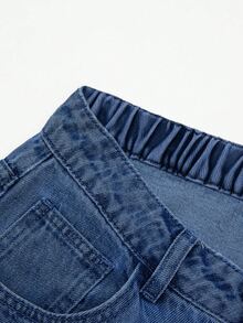 GlowEve CURVE Celana Jeans Denim Saku Kancing Bordir Serbaguna Ukuran Plus, Formal Pantai Biru dan Kuning, Kasual Musim Panas, Peri - Dark Wash - View 5