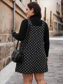 SHEIN LUNE Plus Size Casual Mini Dress With Wide Straps, Button Decor And Pockets, - Black and White - View 2