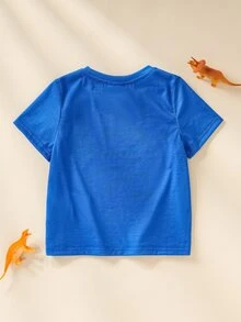 Blippi X SHEIN تي شيرت مطبوع بياقة دائرية وأكمام قصيرة للأولاد الصغار - الأزرق - مشاهدة 2