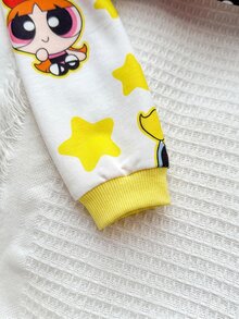 THE POWERPUFF GIRLS X SHEIN 女嬰卡通印花彼得潘領長袖連身衣 - 黃色 - 查看 5