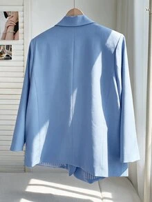 Comfortcana 女款大尺碼休閒商務通勤雙排扣西裝外套 - 藍色 - 查看 2