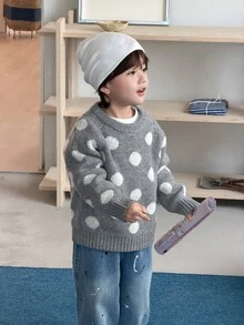 DAZY Infant (Boy) Round Neck Polka Dot Long Sleeve Autumn/Winter Sweater - Grey - View 7