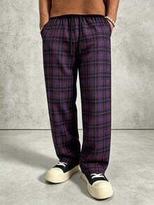 PAVTROS Men's Casual Plaid Long Pants, Loose Straight Leg Fit, Elastic Drawstring Waistband - Multicolor - View 4