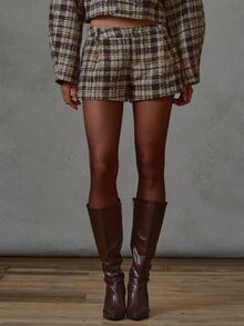 MUSERA Plaid Tailored Mini Shorts Fall Winter Everyday Causal Back To School Forces - Multicolor - View 2