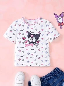 HELLO KITTY AND FRIENDS | SHEIN تي شيرت كاجوال يومي بأكمام قصيرة مطبوع عليه رسومات كرتونية للفتيات الصغيرات - متعدد الألوان - مشاهدة 1